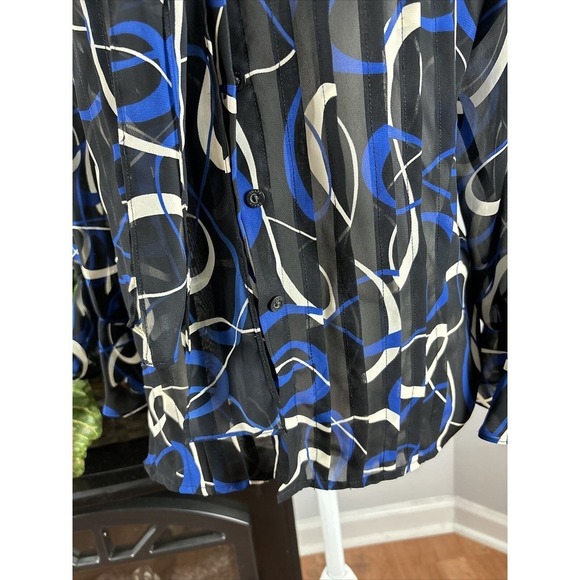 Chaps Women’s Long Bell Sleeve Top Size M See-through Pleated Multicolor - Picture 3 of 10